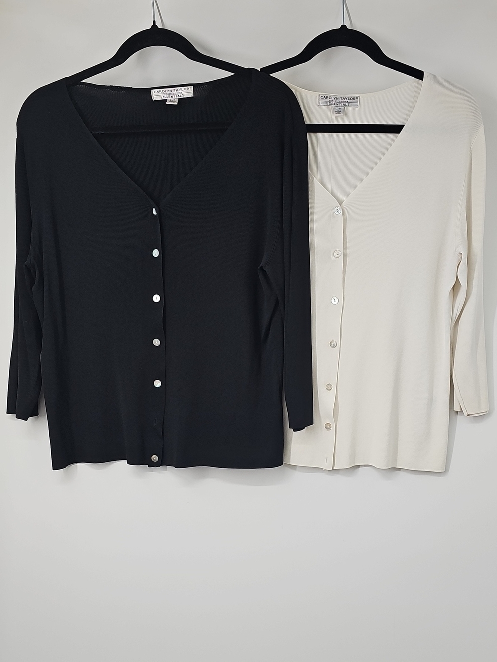 Carol Taylor Essentials Black & White Button Front 2-Sweater Bundle Office Work